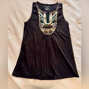 RXB Bohemian Black Multicolored Beaded Sleeveless Top Embroidered Tank Tunic